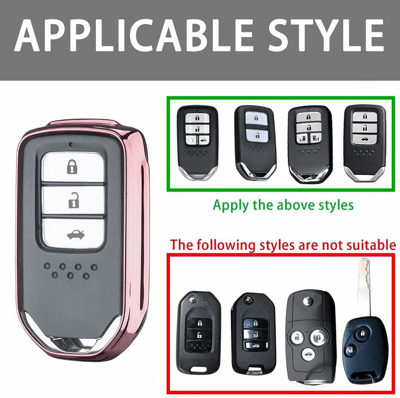 YIJINSHENG TPU Car Key Soft Plating Protection Shell Case Cover for Honda Civic, Accord, CR-V,Pilot Smart Key Keyless Remote FOB Shell Key Chains (Pink)…  ‎No   