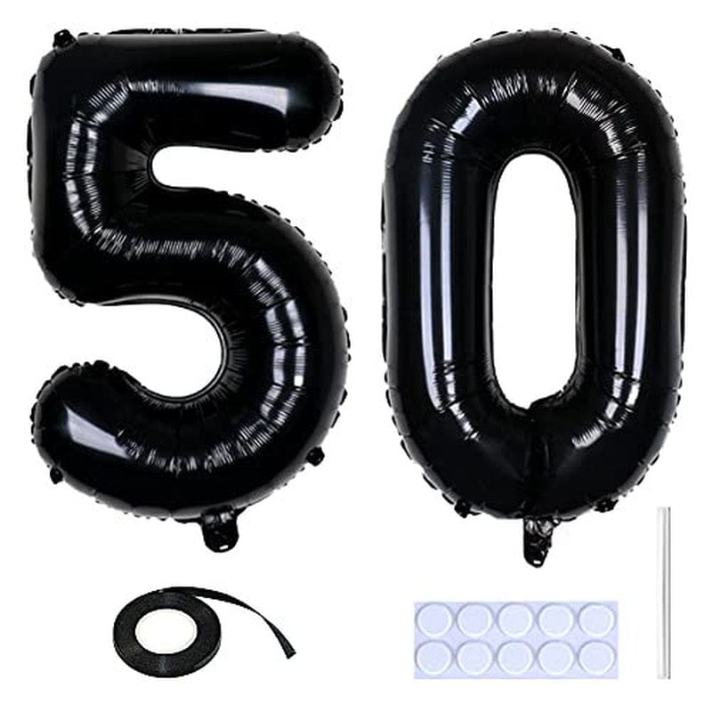 Yijunmca Black 50 Number Balloons Giant Jumbo Number 50 32" Helium Balloon Hanging Balloon Foil Mylar Balloons for Men Women 50Th Birthday Party Supplies 50 Anniversary Events Decorations, 50 Black