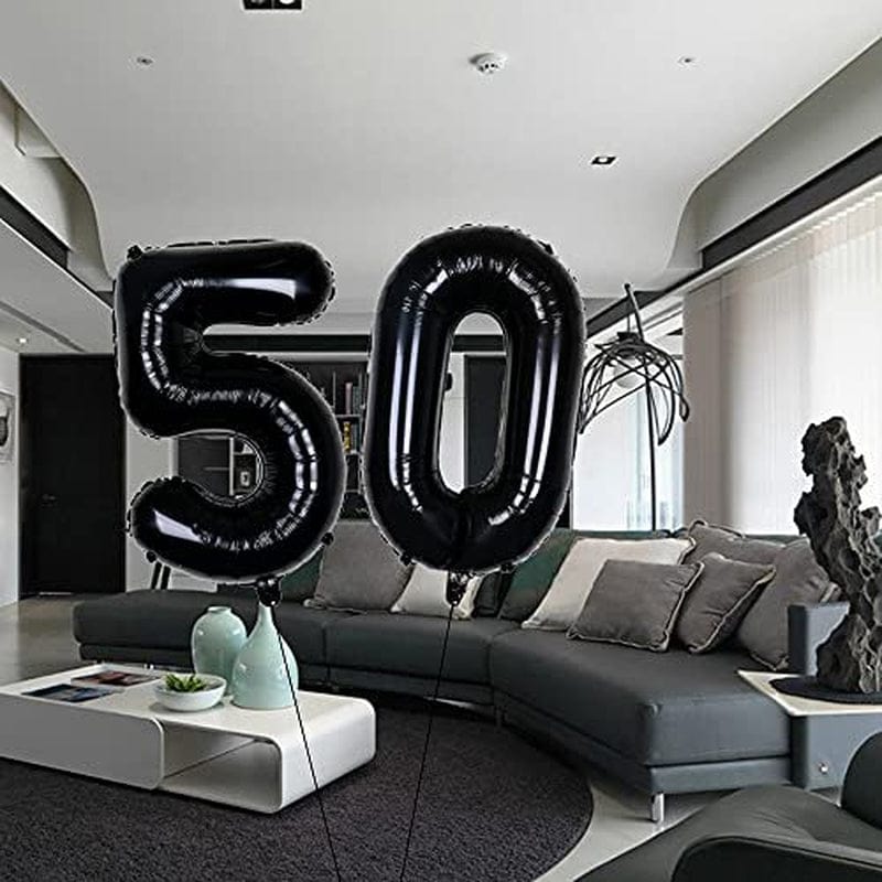 Yijunmca Black 50 Number Balloons Giant Jumbo Number 50 32" Helium Balloon Hanging Balloon Foil Mylar Balloons for Men Women 50Th Birthday Party Supplies 50 Anniversary Events Decorations, 50 Black