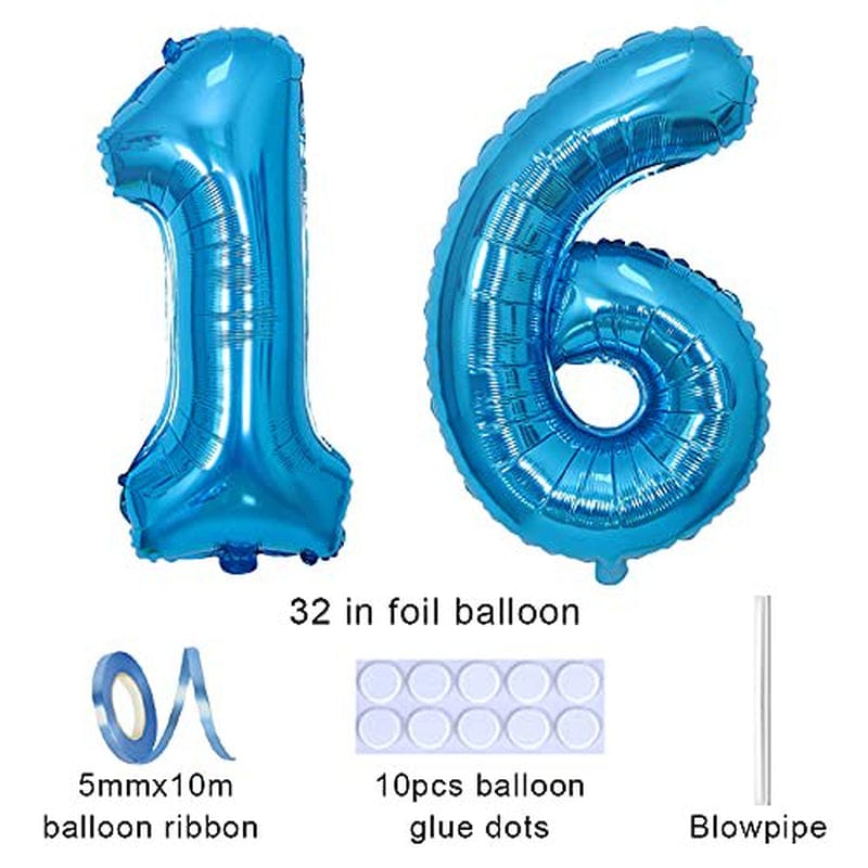 Yijunmca Blue 16 Number Balloons Giant Jumbo Number 16 32" Helium Balloon Hanging Balloon Foil Mylar Balloons for Boys Girls 16Th Birthday Party Supplies 16 Anniversary Events Decorations, 16 Blue Arts & Entertainment > Party & Celebration > Party Supplies YIJUNMCA   