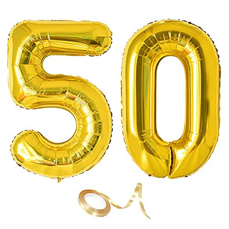 Yijunmca Gold 50 Number Balloons Giant Jumbo Number 50 32" Helium Balloon Hanging Balloon Foil Mylar Balloons for Women Men 50Th Birthday Party Supplies 50 Anniversary Events Decorations, 50 Gold