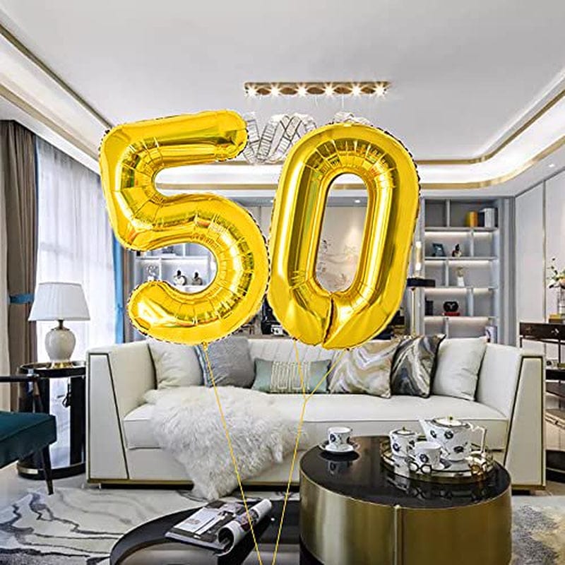 Yijunmca Gold 50 Number Balloons Giant Jumbo Number 50 32" Helium Balloon Hanging Balloon Foil Mylar Balloons for Women Men 50Th Birthday Party Supplies 50 Anniversary Events Decorations, 50 Gold