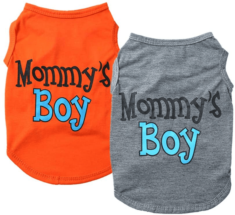 Yikeyo 2-Pack Mommy'S Boy Dog Shirt Male Puppy Clothes for Small Dog Boy Chihuahua Yorkies Bulldog Pet Cat Outfits Tshirt Apparel (Large, Gray+Orange) Animals & Pet Supplies > Pet Supplies > Cat Supplies > Cat Apparel Yikeyo Gray+Orange Large 