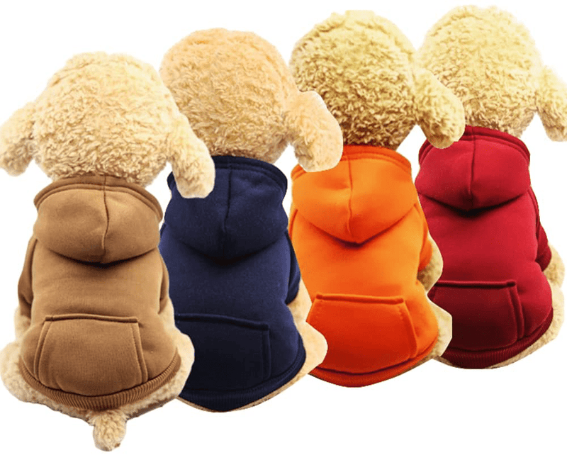 Yikeyo Dog Hoodie with Pocket - Fall Winter Warm Fleece Sweater Puppy Clothes for Small Medium Dogs Boy Girl Yorkies Chihuahua - Pet Cat Sweatshirt Blank Color, Set of 4 Animals & Pet Supplies > Pet Supplies > Dog Supplies > Dog Apparel Yikeyo Brown + Navy + Red wine + Orange X-Small(1.43-2.64lbs) 