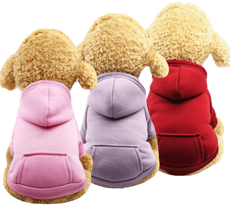 Yikeyo Dog Hoodie with Pocket - Fall Winter Warm Fleece Sweater Puppy Clothes for Small Medium Dogs Boy Girl Yorkies Chihuahua - Pet Cat Sweatshirt Blank Color, Set of 4 Animals & Pet Supplies > Pet Supplies > Dog Supplies > Dog Apparel Yikeyo Pink + Purple + Red wine X-Small(1.43-2.64lbs) 
