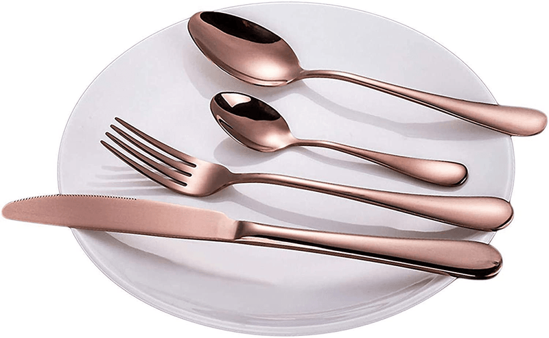 YiMeng 24-Piece Silverware Set , Stainless Steel Flatware Cutlery Set Include Knife/Fork/Spoon/Teaspoon For Home Kitchen Restaurant Hotel, Mirror Polished, Dishwasher Safe (Rose Gold)