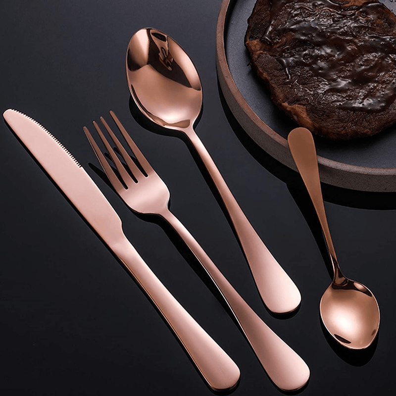 YiMeng 24-Piece Silverware Set , Stainless Steel Flatware Cutlery Set Include Knife/Fork/Spoon/Teaspoon For Home Kitchen Restaurant Hotel, Mirror Polished, Dishwasher Safe (Rose Gold) Home & Garden > Kitchen & Dining > Tableware > Flatware > Flatware Sets Yimeng   