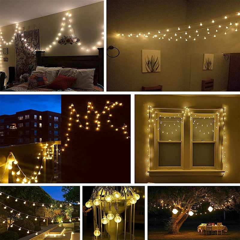 YIQU 49FT 100 LED Fairy String Lights Plug In, Extendable Globe Christmas String Lights Indoor Outdoor with 8 Modes, Fairy Lights for Bedroom Wedding Party Decoration Christmas Garden (Warm White)