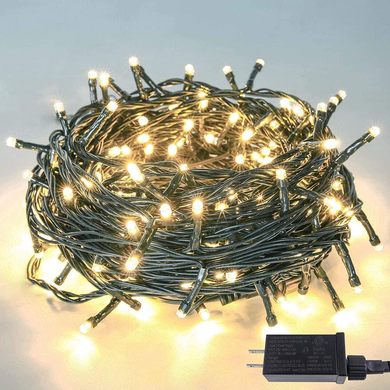 YIQU Upgraded 82FT 200 LED Christmas String Lights Outdoor/Indoor, Extendable Green Wire, Super Bright with 8 Modes, Waterproof Fairy String Lights for Xmas Tree Holiday Party Garden (Warm White) Home & Garden > Lighting > Light Ropes & Strings Zhongshan MLS Electronics Co., LTD. Warm White 200LED 