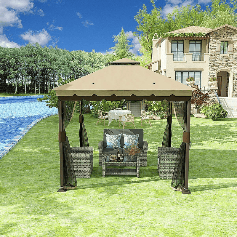 YITAHOME 10x12 ft Gazebo for Patio, Outdoor Double Roof Canopy Gazebo with Mosquito Netting, Soft Fabric Top Garden Winds Tent with Steel Frame for Lawn, Garden, Backyard and Deck (Khaki) Home & Garden > Lawn & Garden > Outdoor Living > Outdoor Structures > Canopies & Gazebos YITAHOME 10 x 10 ft  