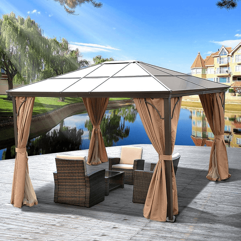 YITAHOME 10x12 ft Hardtop Aluminum Polycarbonate Gazebo, Outdoor Canopy Gazebos for Patio, with Mosquito Netting and Privacy Curtain for Garden, Backyard, Deck, Lawns Home & Garden > Lawn & Garden > Outdoor Living > Outdoor Structures > Canopies & Gazebos YITAHOME   