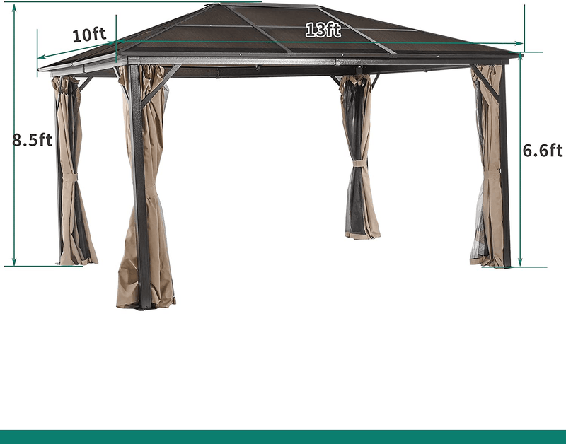 YITAHOME 10x13 ft Outdoor Aluminum Frame Canopy Gazebo with Netting and Shaded Curtains, Polycarbonate Hardtop Garden Tent for Patio, Backyard, Deck and Lawns Home & Garden > Lawn & Garden > Outdoor Living > Outdoor Structures > Canopies & Gazebos YITAHOME   