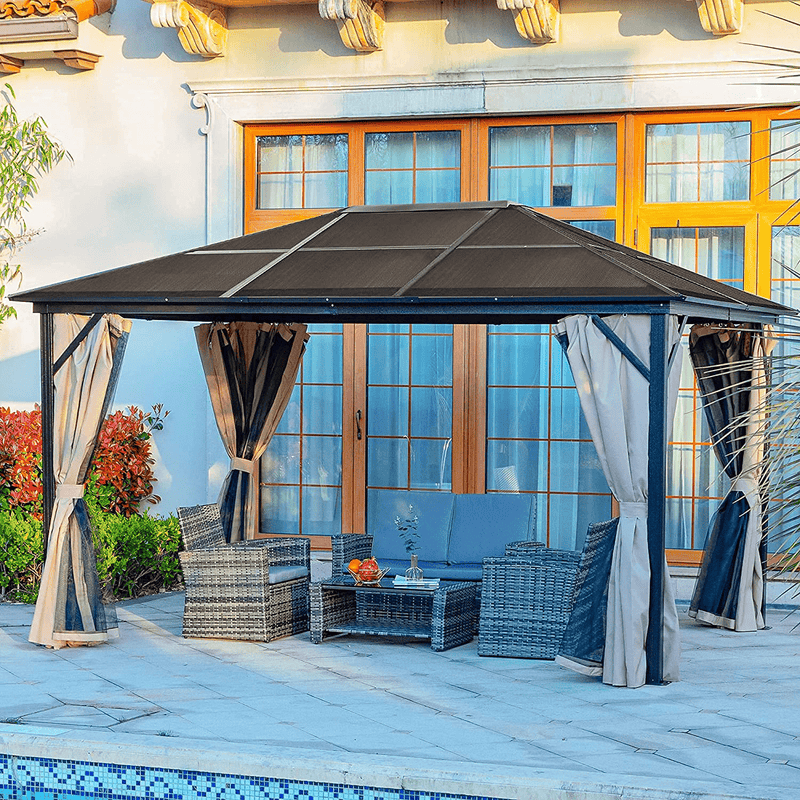 YITAHOME 10x13 ft Outdoor Aluminum Frame Canopy Gazebo with Netting and Shaded Curtains, Polycarbonate Hardtop Garden Tent for Patio, Backyard, Deck and Lawns Home & Garden > Lawn & Garden > Outdoor Living > Outdoor Structures > Canopies & Gazebos YITAHOME   