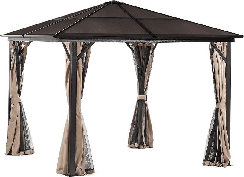 YITAHOME 10x13 ft Outdoor Aluminum Frame Canopy Gazebo with Netting and Shaded Curtains, Polycarbonate Hardtop Garden Tent for Patio, Backyard, Deck and Lawns Home & Garden > Lawn & Garden > Outdoor Living > Outdoor Structures > Canopies & Gazebos YITAHOME 10x10 ft  