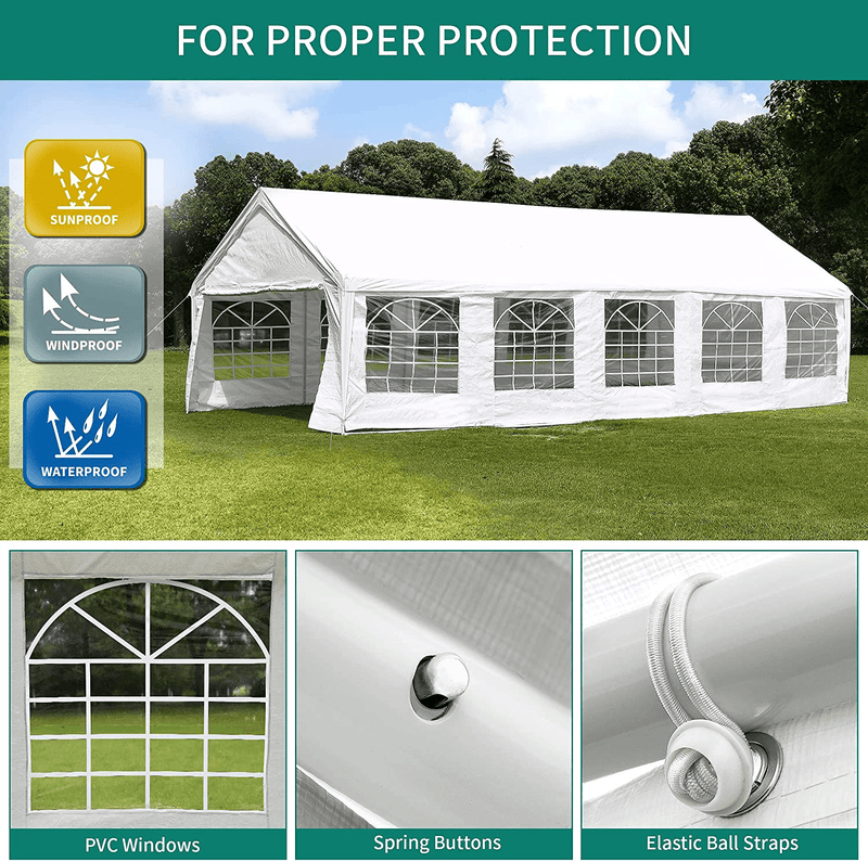 YITAHOME 16' x 32' Heavy Duty Gazebo with Extra Ground Bars Outdoor Party Wedding Tent Canopy Carport Shelter with Removable Sidewall Windows (16x32, White) Home & Garden > Lawn & Garden > Outdoor Living > Outdoor Structures > Canopies & Gazebos YITAHOME   