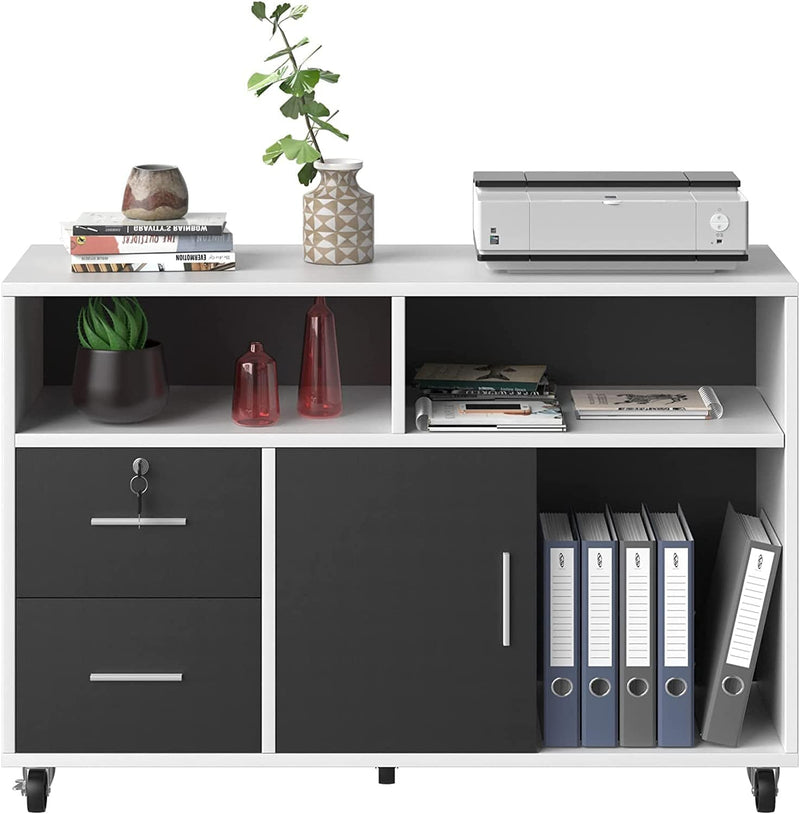 YITAHOME 2 Drawer Wood Lateral File Cabinet, Mobile Storage Cabinet Printer Stand with Open Storage Shelves for Home Office,Drawers without Hanging Bars, Black & White (MAYIH0001195MA) Home & Garden > Household Supplies > Storage & Organization YITAHOME Balck and White 13.3"D x 38.1"W x 25.7"H 