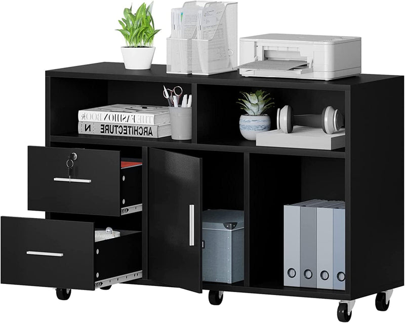 YITAHOME 2 Drawer Wood Lateral File Cabinet, Mobile Storage Cabinet Printer Stand with Open Storage Shelves for Home Office,Drawers without Hanging Bars, Black & White (MAYIH0001195MA) Home & Garden > Household Supplies > Storage & Organization YITAHOME Balck 13.3"D x 38.1"W x 25.7"H 