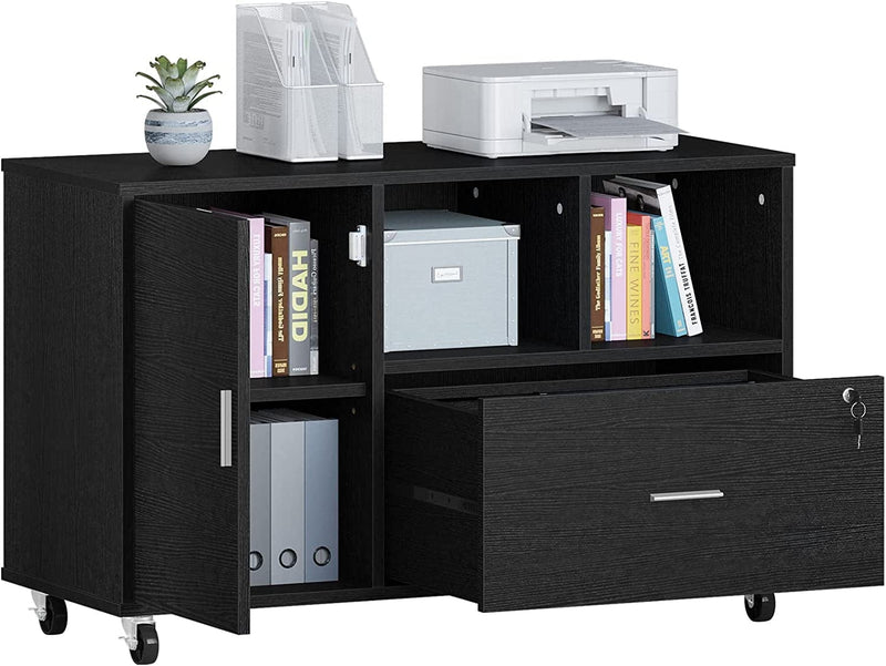 YITAHOME Large Lateral File Cabinet with Lock, 1 Drawer Mobile File Cabinet for A4, Letter & Legal Size Files, Printer Stand with Open Storage Shelves for Home Office, Black Home & Garden > Household Supplies > Storage & Organization YITAHOME   