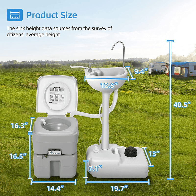 YITAHOME Portable Sink and Toilet, 17 L Hand Washing Station & 5.3 Gallon Flush Potty,For Outdoor,Camping, RV, Boat, Camper, Travel Sporting Goods > Outdoor Recreation > Camping & Hiking > Portable Toilets & Showers YITAHOME   