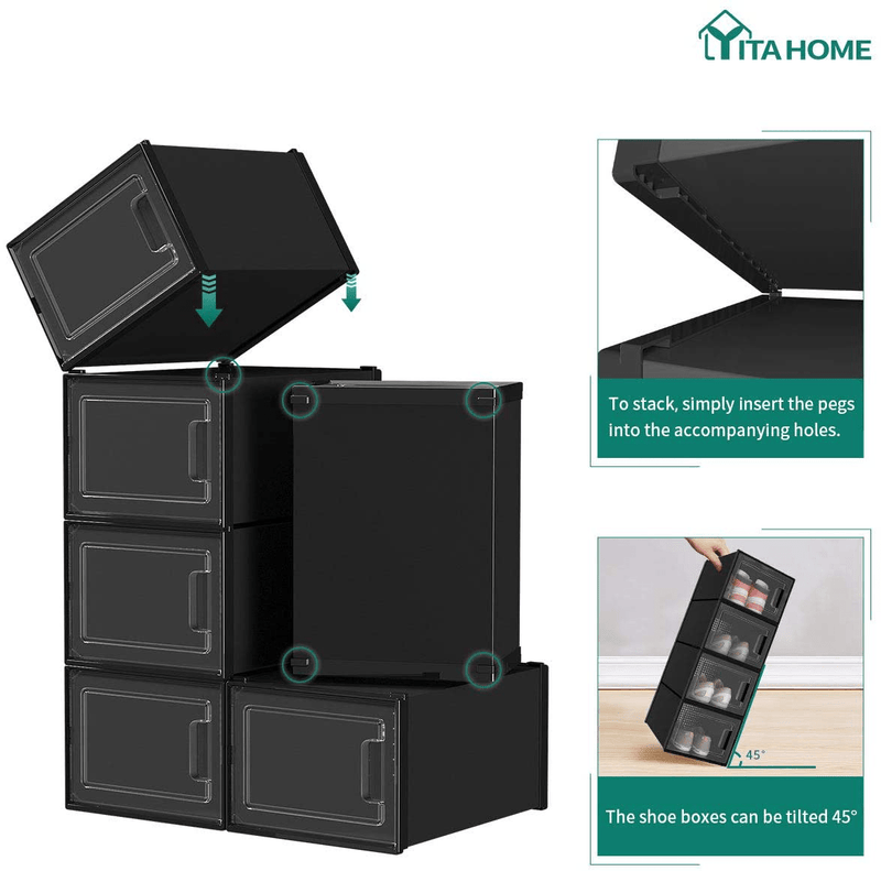 YITAHOME Shoe Box, Set of 12 Medium Size Shoe Storage Lightweight Cardboard Organizers Stackable Shoe Storage Box Rack Drawer-Black, Medium Size Furniture > Cabinets & Storage > Armoires & Wardrobes YITAHOME   