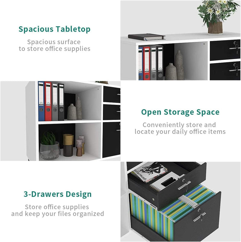 YITAHOME Wood File Cabinet, 3 Drawer Mobile Lateral Filing Cabinet, Storage Cabinet Printer Stand with 2 Open Shelves for Home Office Organization, White and Black Home & Garden > Household Supplies > Storage & Organization YITAHOME   