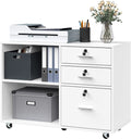 YITAHOME Wood File Cabinet, 3 Drawer Mobile Lateral Filing Cabinet, Storage Cabinet Printer Stand with 2 Open Shelves for Home Office Organization, White and Black Home & Garden > Household Supplies > Storage & Organization YITAHOME White  