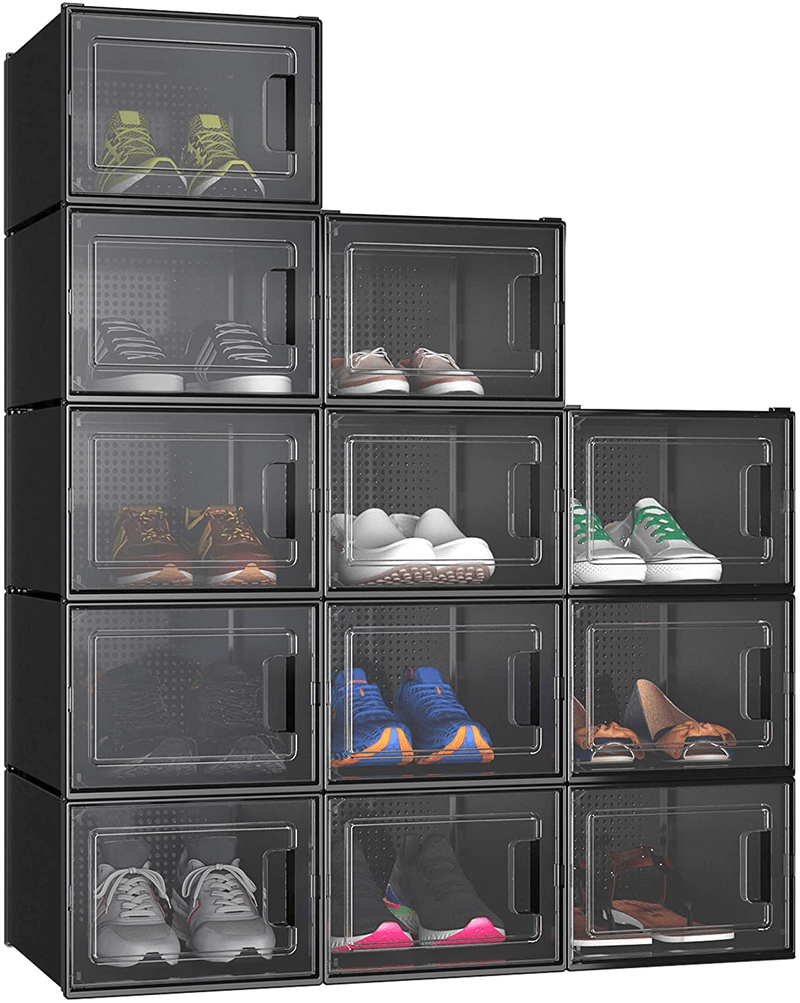 YITAHOME XL Shoe Storage Box, Set of 12 Shoe Storage Organizers Stackable Shoe Storage Box Rack Containers Drawers - Black-X-Large Size Furniture > Cabinets & Storage > Armoires & Wardrobes YITAHOME Black  