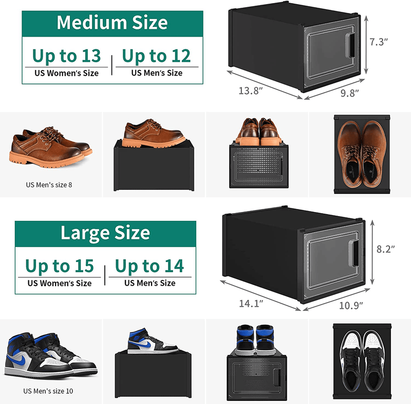 YITAHOME XL Shoe Storage Box, Set of 12 Shoe Storage Organizers Stackable Shoe Storage Box Rack Containers Drawers - Black-X-Large Size