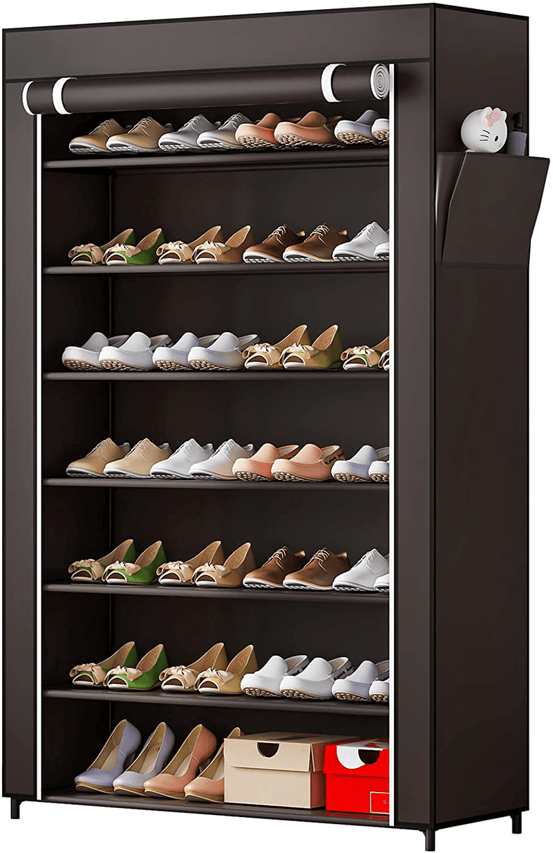 YIZAIJIA 7-Tier Shoe Rack Storage Organizer with Dustproof Cover Non-Woven Shoe Storage Cabinet (Coffee) Furniture > Cabinets & Storage > Armoires & Wardrobes YIZAIJIA Coffee 7 Tier-1 Row 