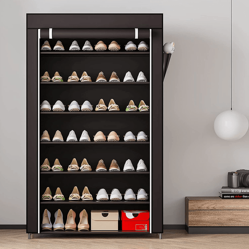 YIZAIJIA 7-Tier Shoe Rack Storage Organizer with Dustproof Cover Non-Woven Shoe Storage Cabinet (Coffee) Furniture > Cabinets & Storage > Armoires & Wardrobes YIZAIJIA   