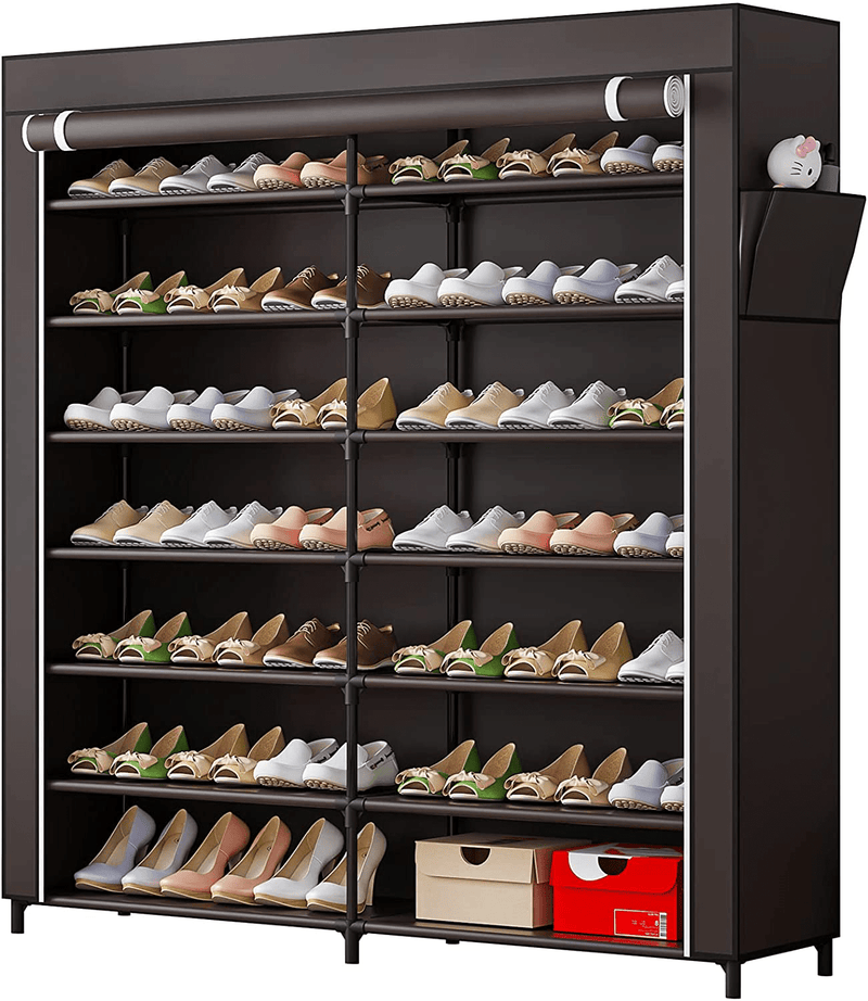 YIZAIJIA 7-Tier Shoe Rack Storage Organizer with Dustproof Cover Non-Woven Shoe Storage Cabinet (Coffee) Furniture > Cabinets & Storage > Armoires & Wardrobes YIZAIJIA Coffee 7 Tier-2 Row 