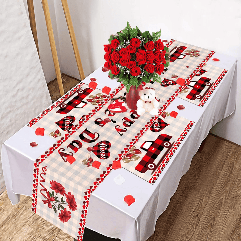 Yizeda Valentines Day Table Runner and Placemat Table Mats 1 Pc Heart Table Runner and 4 PCS Table Placemats for Valentine Anniversary Wedding Dinner Table Decorations Party Decoration Supplies Home & Garden > Decor > Seasonal & Holiday Decorations Yizeda   