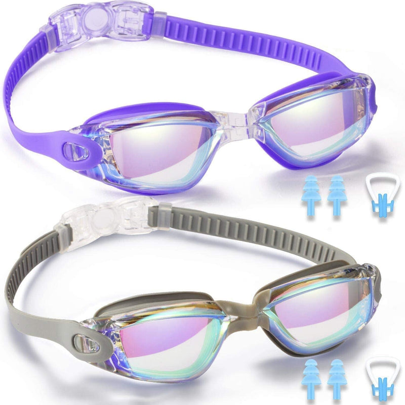 Yizerel Swim Goggles, 2 Pack Swimming Goggles for Adult Men Women Youth Kids Child Sporting Goods > Outdoor Recreation > Boating & Water Sports > Swimming > Swim Goggles & Masks Yizerel Purple/Gray(mirrored)  