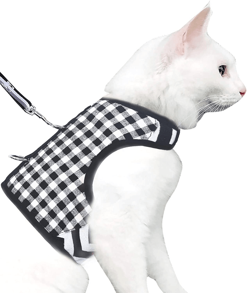 Yizhi Miaow Cat Harness and Leash for Walking Escape Proof, Adjustable Cat Walking Jackets, Padded Cat Vest Animals & Pet Supplies > Pet Supplies > Cat Supplies > Cat Apparel YIZHI MIAOW Black Plaid XS 2-4LBS 