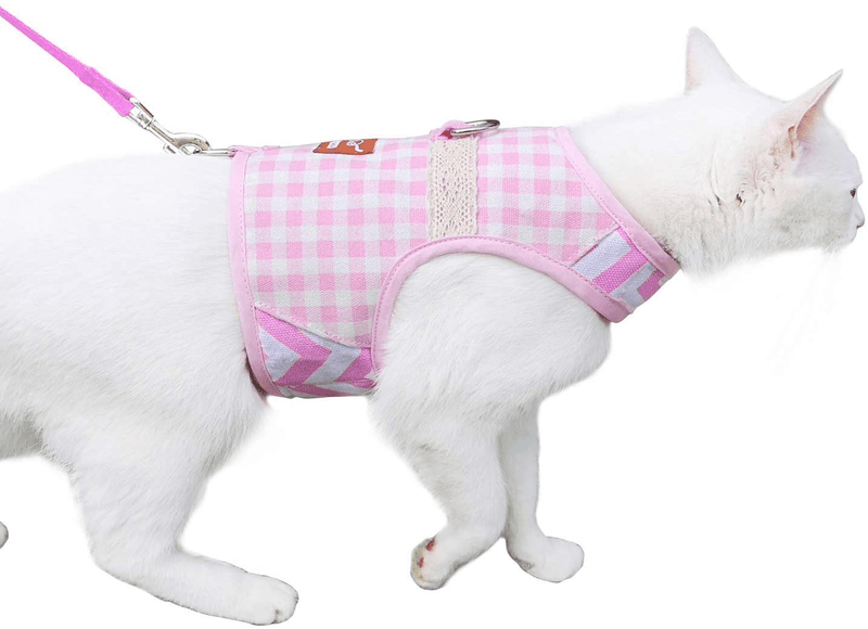 Yizhi Miaow Cat Harness and Leash for Walking Escape Proof, Adjustable Cat Walking Jackets, Padded Cat Vest Animals & Pet Supplies > Pet Supplies > Cat Supplies > Cat Apparel YIZHI MIAOW Pink Plaid S 4-6LBS 