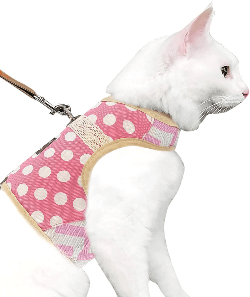 Yizhi Miaow Cat Harness and Leash for Walking Escape Proof, Adjustable Cat Walking Jackets, Padded Cat Vest Animals & Pet Supplies > Pet Supplies > Cat Supplies > Cat Apparel YIZHI MIAOW Polka dot pink X-Large (Pack of 1) 