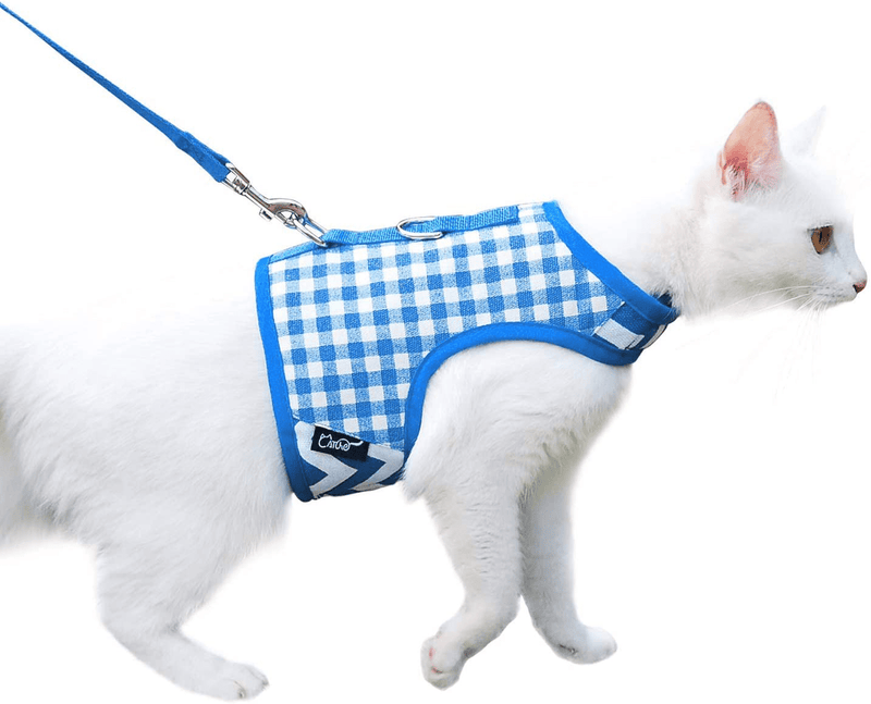 Yizhi Miaow Cat Harness and Leash for Walking Escape Proof, Adjustable Cat Walking Jackets, Padded Cat Vest Animals & Pet Supplies > Pet Supplies > Cat Supplies > Cat Apparel YIZHI MIAOW Blue Plaid XS 2-4LBS 