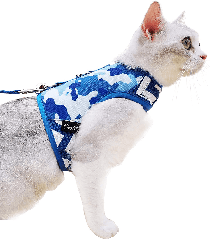 Yizhi Miaow Cat Harness and Leash for Walking Escape Proof, Adjustable Cat Walking Jackets, Padded Cat Vest Animals & Pet Supplies > Pet Supplies > Cat Supplies > Cat Apparel YIZHI MIAOW Blue Camo Large (Pack of 1) 