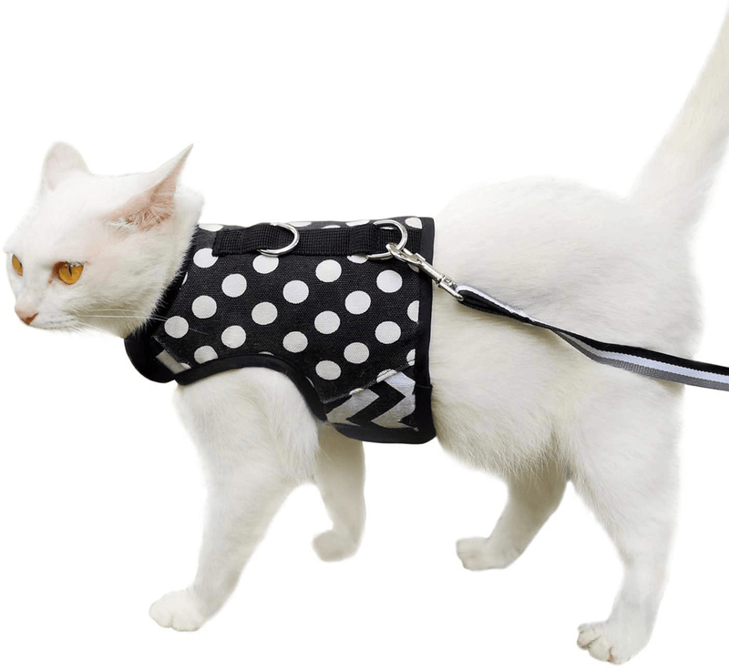Yizhi Miaow Cat Harness and Leash for Walking Escape Proof, Adjustable Cat Walking Jackets, Padded Cat Vest Animals & Pet Supplies > Pet Supplies > Cat Supplies > Cat Apparel YIZHI MIAOW Polka dot Black Large (Pack of 1) 