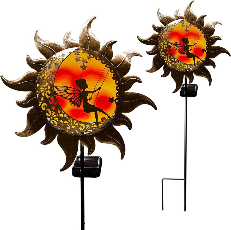YJFWAL Solar Garden Lights Pathway Stake Lights Moon Fairy Twinkle Flame Light with Angel Decor, Outdoor Decorative Lights Waterproof for Walkway, Yard, Lawn, Halloween Decor (Flashing Flame Lamp) Home & Garden > Lighting > Lamps Bethlehem Lights Glass Fairy Decor 1 Pack 
