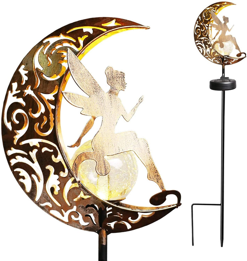 YJFWAL Solar Garden Lights Pathway Stake Lights Moon Fairy Twinkle Flame Light with Angel Decor, Outdoor Decorative Lights Waterproof for Walkway, Yard, Lawn, Halloween Decor (Flashing Flame Lamp) Home & Garden > Lighting > Lamps Bethlehem Lights Fairy Decor 1 Pack 