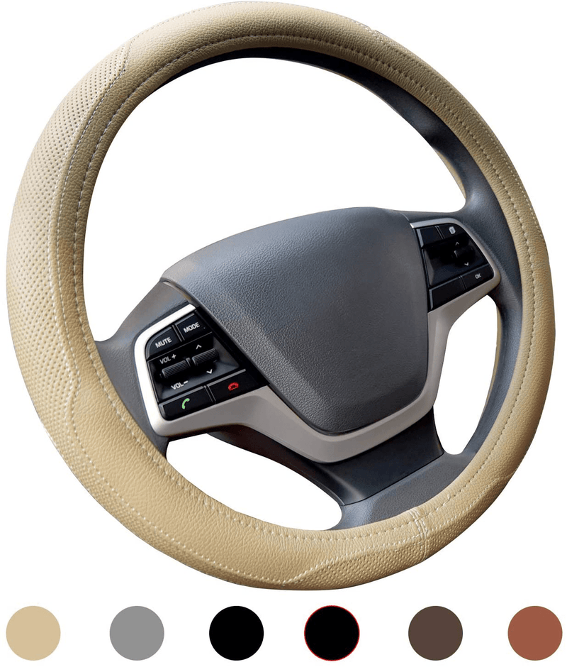Ylife Microfiber Leather Car Steering Wheel Cover, Universal 15 inch Breathable Anti Slip Auto Steering Wheel Covers (Beige) Vehicles & Parts > Vehicle Parts & Accessories > Vehicle Maintenance, Care & Decor > Vehicle Decor > Vehicle Steering Wheel Covers Ylife Beige  