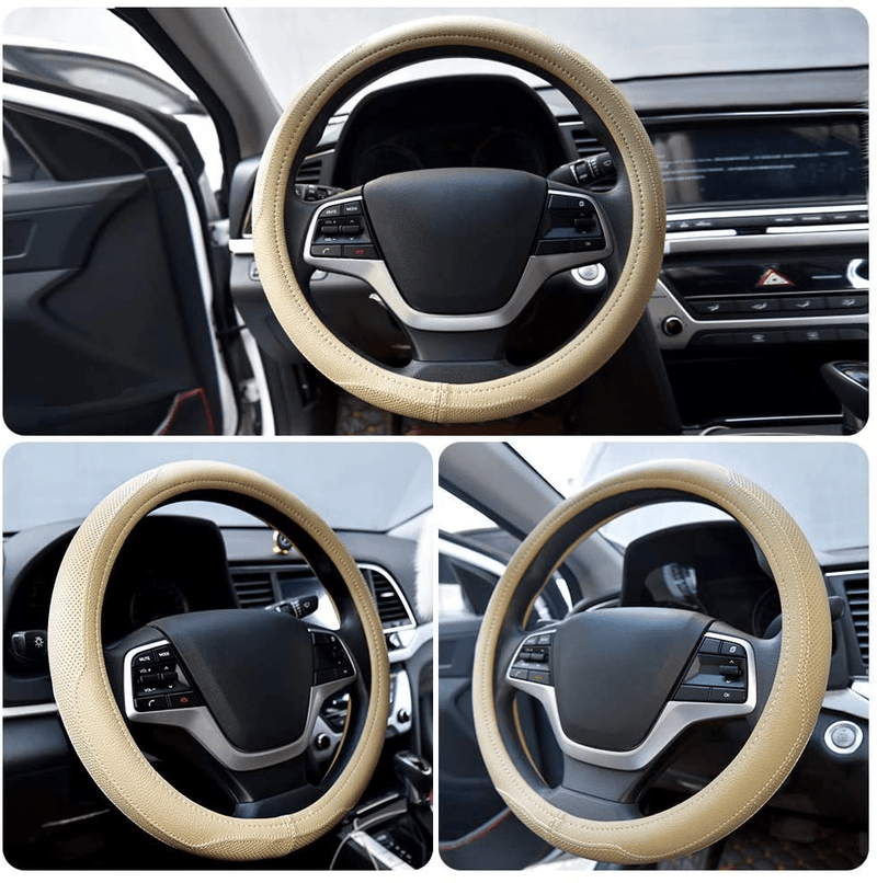 Ylife Microfiber Leather Car Steering Wheel Cover, Universal 15 inch Breathable Anti Slip Auto Steering Wheel Covers (Beige) Vehicles & Parts > Vehicle Parts & Accessories > Vehicle Maintenance, Care & Decor > Vehicle Decor > Vehicle Steering Wheel Covers Ylife   