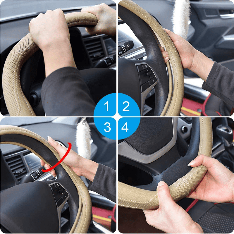 Ylife Microfiber Leather Car Steering Wheel Cover, Universal 15 inch Breathable Anti Slip Auto Steering Wheel Covers (Beige) Vehicles & Parts > Vehicle Parts & Accessories > Vehicle Maintenance, Care & Decor > Vehicle Decor > Vehicle Steering Wheel Covers Ylife   