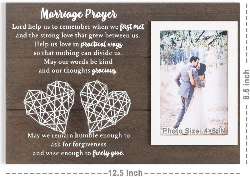 YLOVAN 12.5X8.5 Marriage Prayer Rustic Wood Sign - Wedding Gifts for Couples Wife Husband Anniversary Newlywed Gift Christian Decor Home Inspiring Marriage Gift Picture Frame & Handmade String Hearts Home & Garden > Decor > Picture Frames YLOVAN   