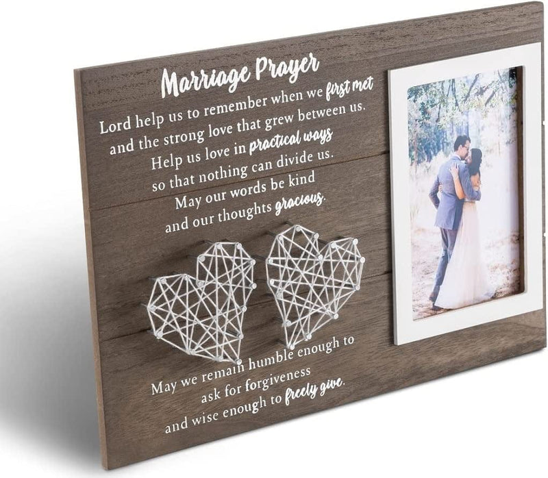 YLOVAN 12.5X8.5 Marriage Prayer Rustic Wood Sign - Wedding Gifts for Couples Wife Husband Anniversary Newlywed Gift Christian Decor Home Inspiring Marriage Gift Picture Frame & Handmade String Hearts Home & Garden > Decor > Picture Frames YLOVAN   