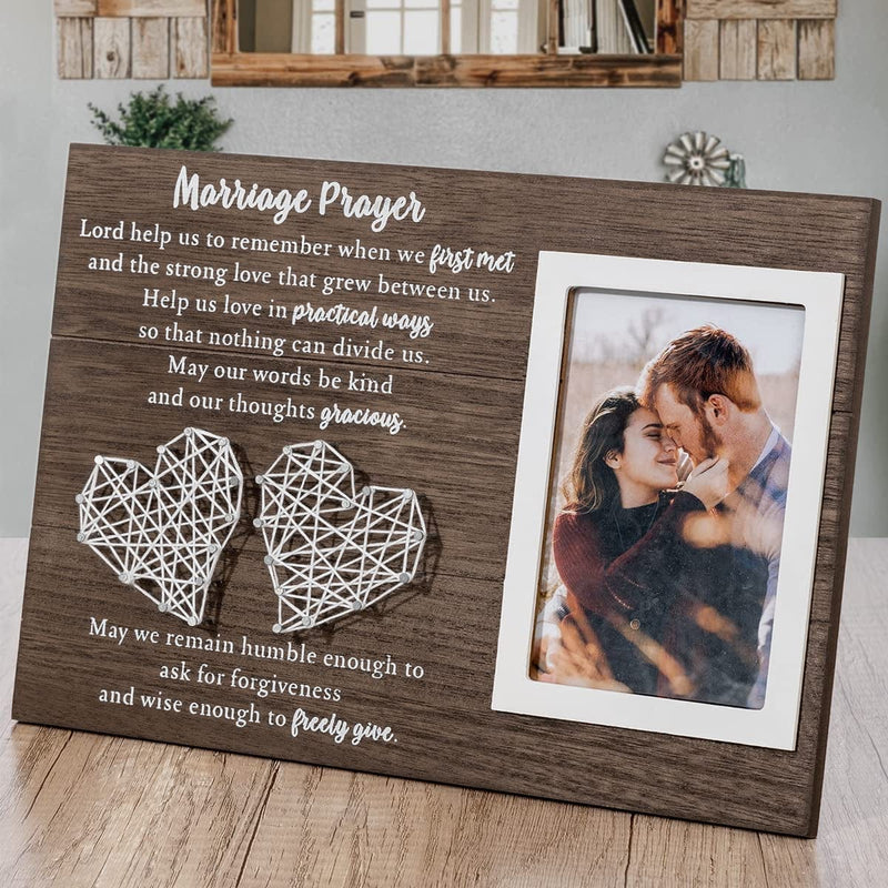 YLOVAN 12.5X8.5 Marriage Prayer Rustic Wood Sign - Wedding Gifts for Couples Wife Husband Anniversary Newlywed Gift Christian Decor Home Inspiring Marriage Gift Picture Frame & Handmade String Hearts Home & Garden > Decor > Picture Frames YLOVAN Style A 12.5" x 8.5" 