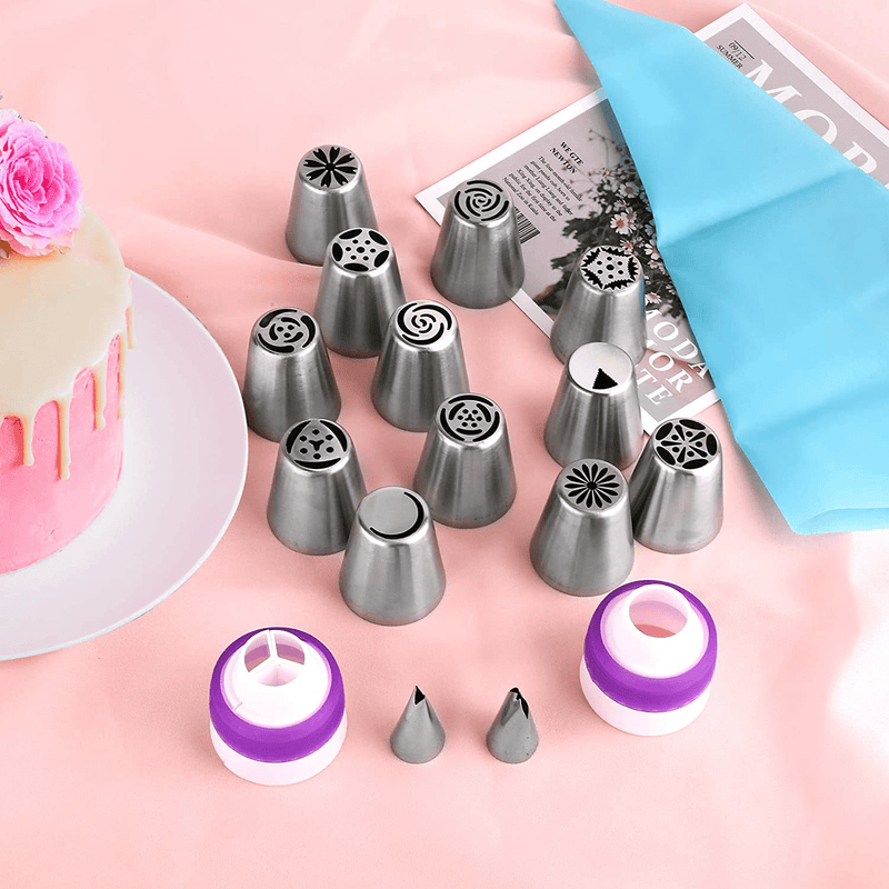 YLYL 47 Pcs Russian Piping Tips Set, 12 Flower Frosting Tips Nozzles Icing Tips for Cake Decorating Tips Kit, Baking Supplies for Cookie Cupcake, 2 Leaf Piping Tips 2 Couplers 30 Pastry Baking Bags Home & Garden > Kitchen & Dining > Kitchen Tools & Utensils > Cake Decorating Supplies YLYL   