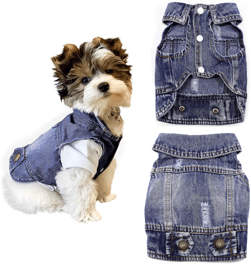 YMOND Dog Clothes Denim Jeans Jacket, Puppy Lapel Vest, Machine Washable Dog T-Shirt, Comfort Apparel for Small Medium Large Dogs Cats