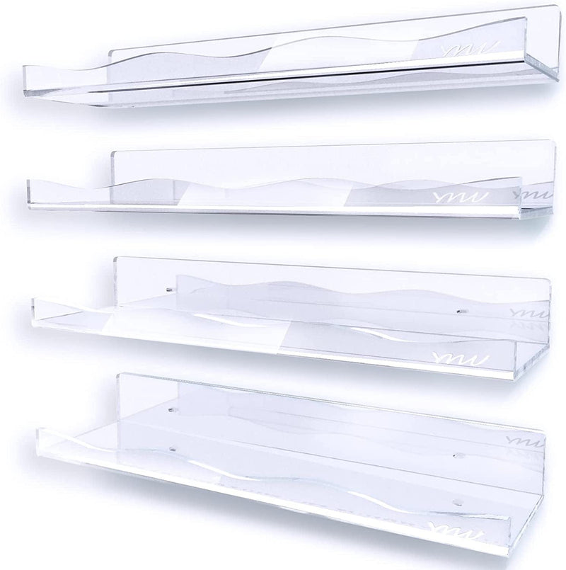 YMVV Large Iridescent Clear Acrylic Wall Mounted Floating Shelf,Room Wall Display Bookshelf,Modern 15.7 in Thickened Bathroom Storage Ledge Shelves Toy Display Organizer Decor 4 Pack Furniture > Shelving > Wall Shelves & Ledges YMVV B-clear 15.7 IN 